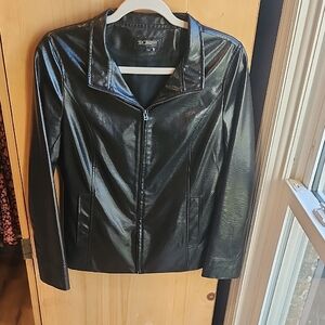 DKNY Shiny Black Leather Jacket